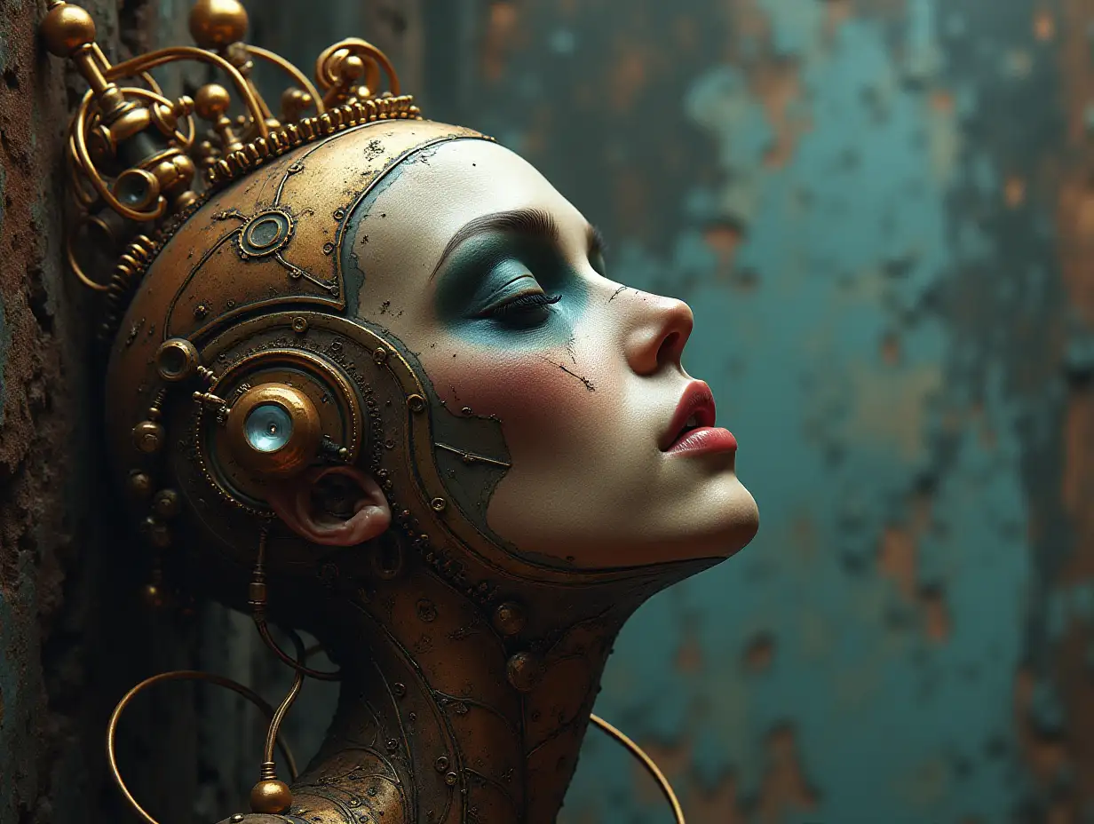 Surrealist questions for the artificial Unconscious Steampunk in various shades 4k quality