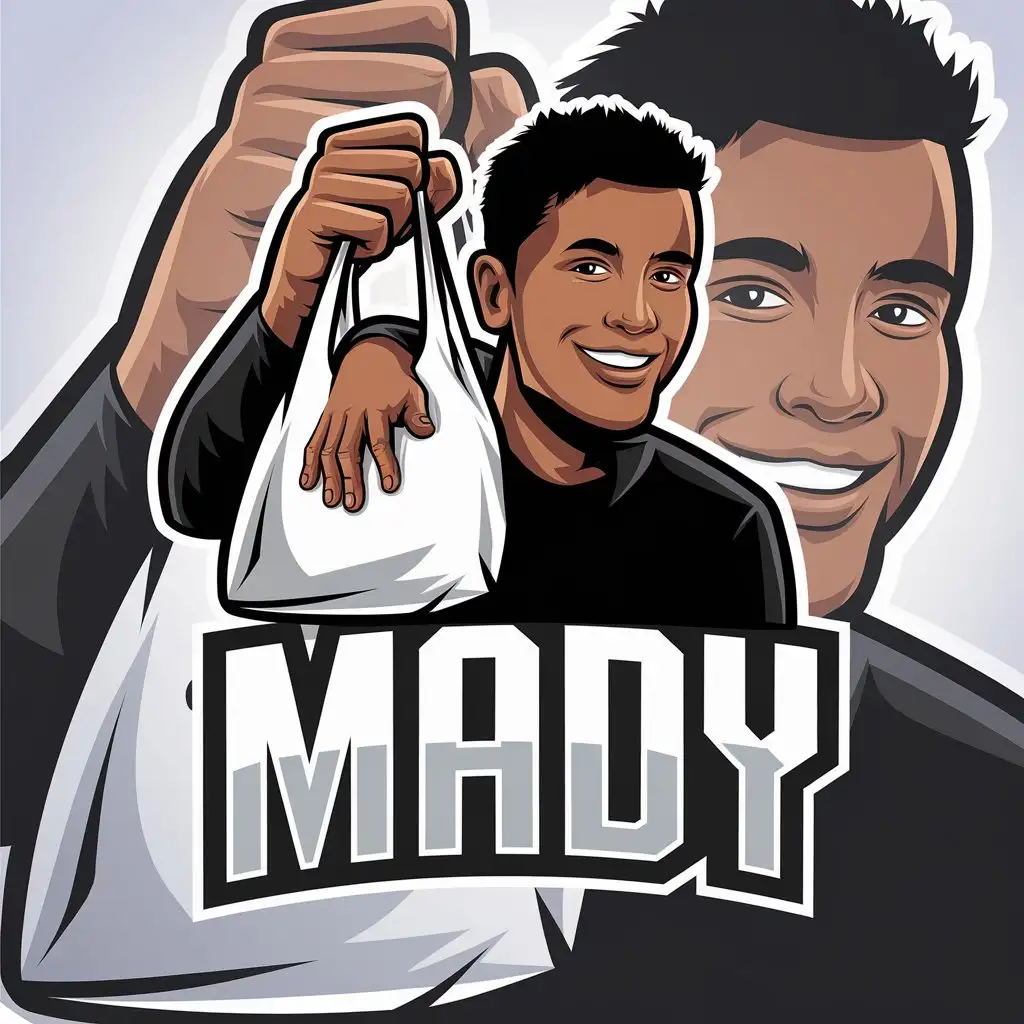 LOGO Design for Mady Vector Design Featuring a Black Smiling Guy with a White Bag Perfect for the Travel Industry