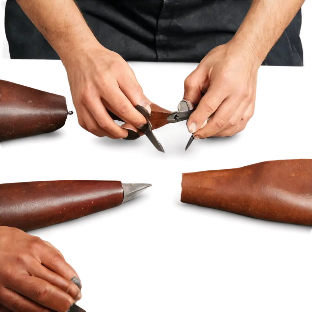 Craftsman-Working-with-Leather-Tools-on-a-Piece-of-Leather-HighQuality-PNG-Image