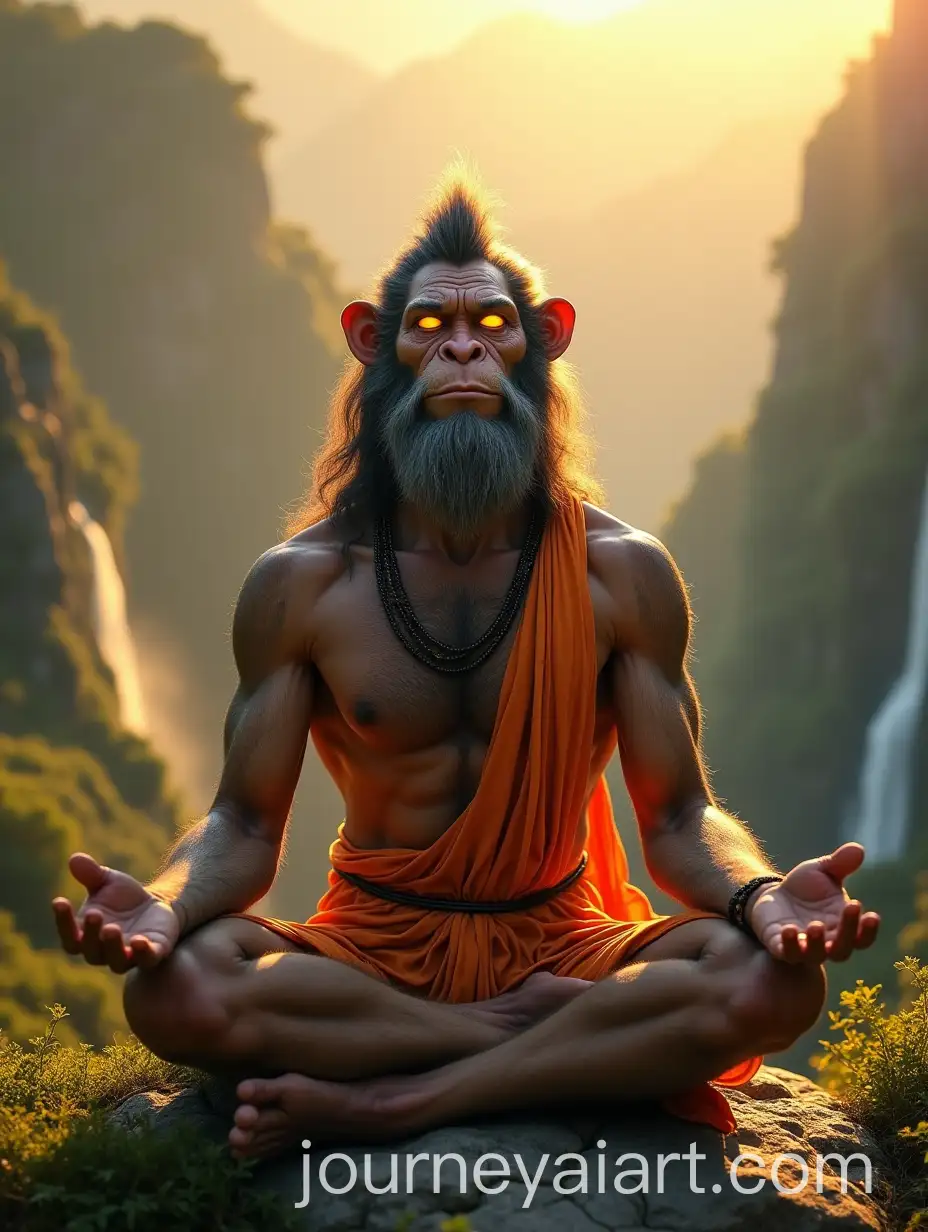 Lord-Hanuman-Meditating-on-Mountain-Peak-Surrounded-by-Nature