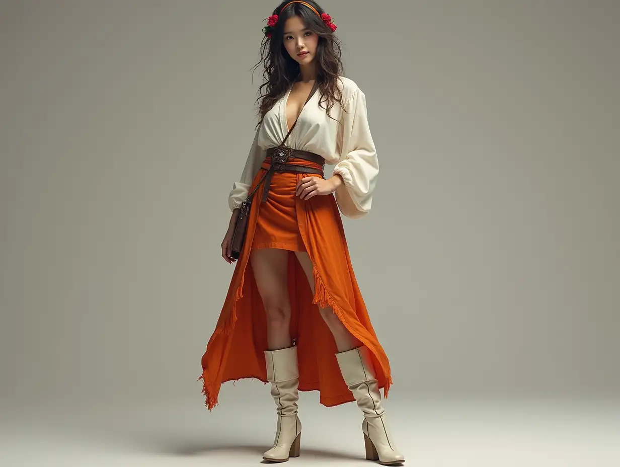 Asian-Pirate-Girl-in-Elegant-Attire-with-KneeHigh-Boots