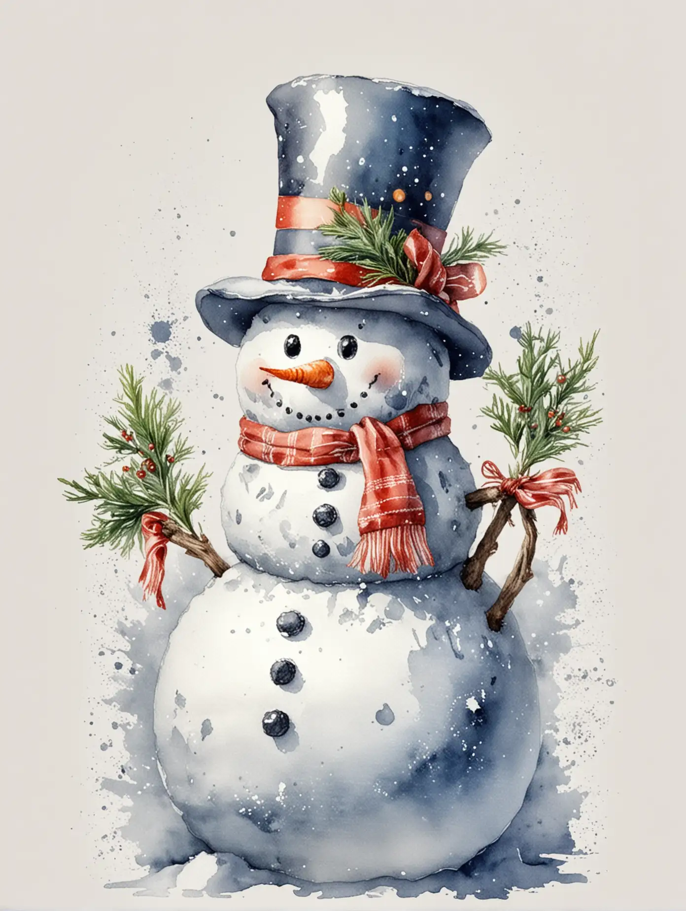 Detailed-Watercolor-Illustration-of-a-Snowman-on-White-Background-for-New-Year