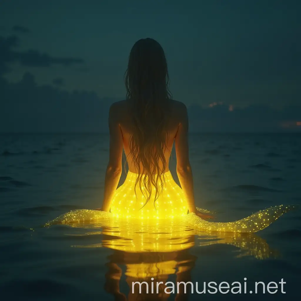 Elegant Minimalist Mermaid in Midnight Ocean Scene