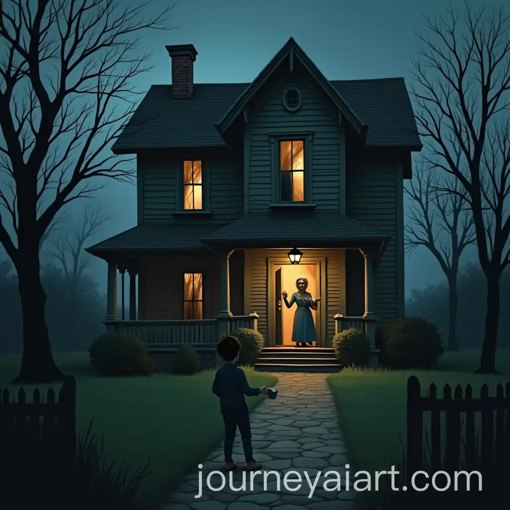 Haunted-House-with-Evil-Woman-Inviting-Child-for-Tea