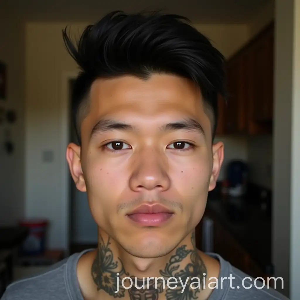 CloseUp-of-a-Young-Masculine-Man-with-HalfShaved-Hair-and-Tattoos-in-a-House-Interior