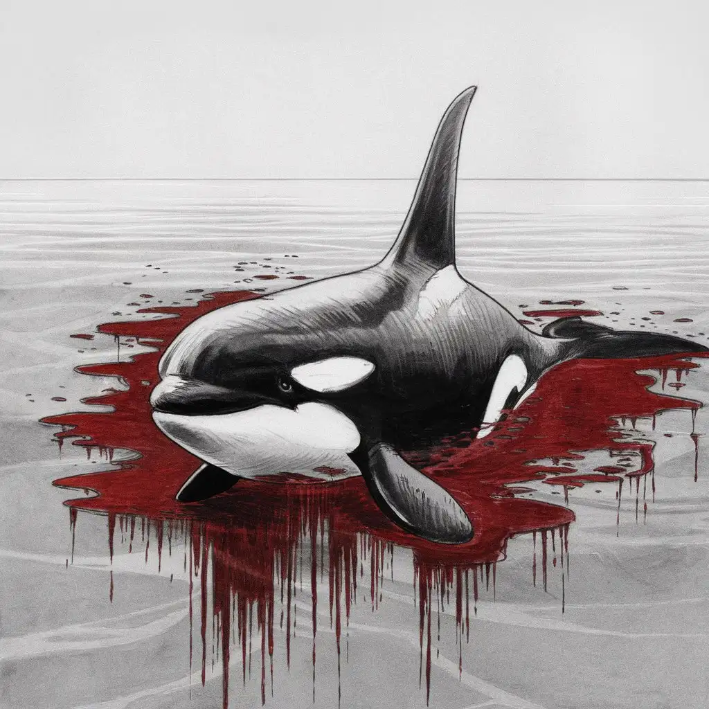 Monochromatic-Pencil-Sketch-of-an-Orca-Swimming-in-Blood-Minimalist-Impressionist-Artwork