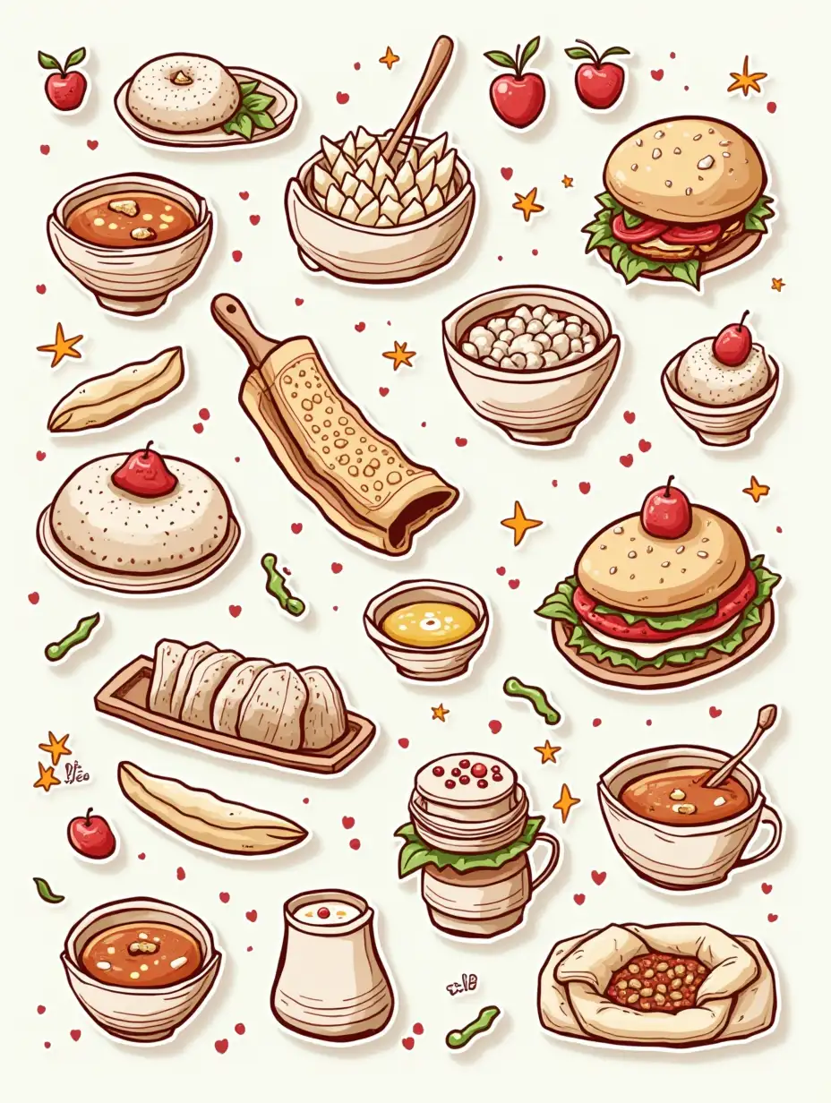 Relish authentic Emirati cuisine vector doodles for wall sticker