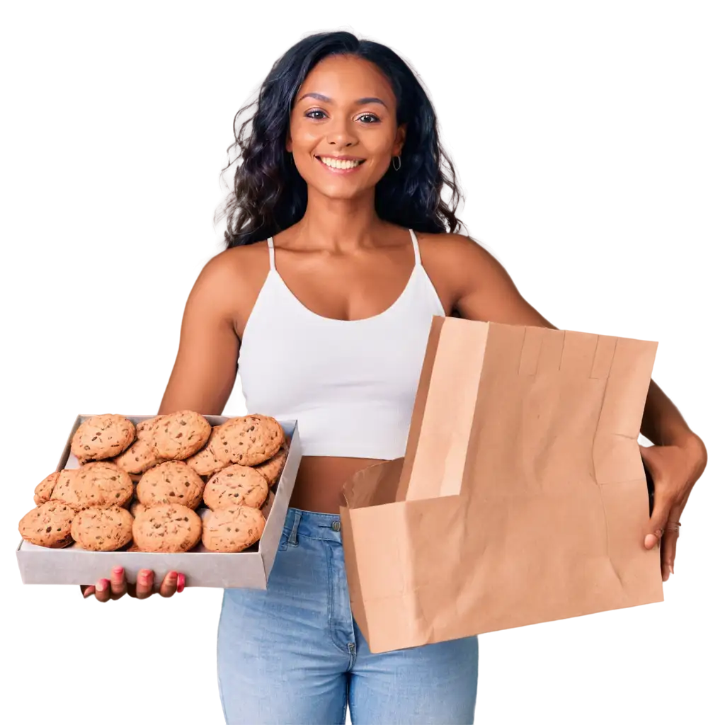 Beautiful-27YearOld-Black-African-Woman-Holding-Delcias-da-Gecy-Cookies-and-Cakes-PNG-Image