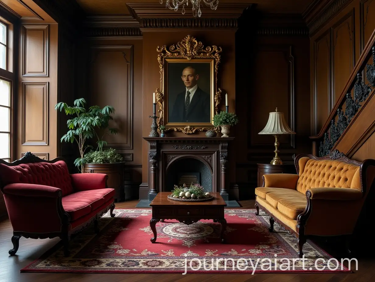 Mysterious-Antique-Sitting-Room-with-Grand-Staircase-in-Mansion