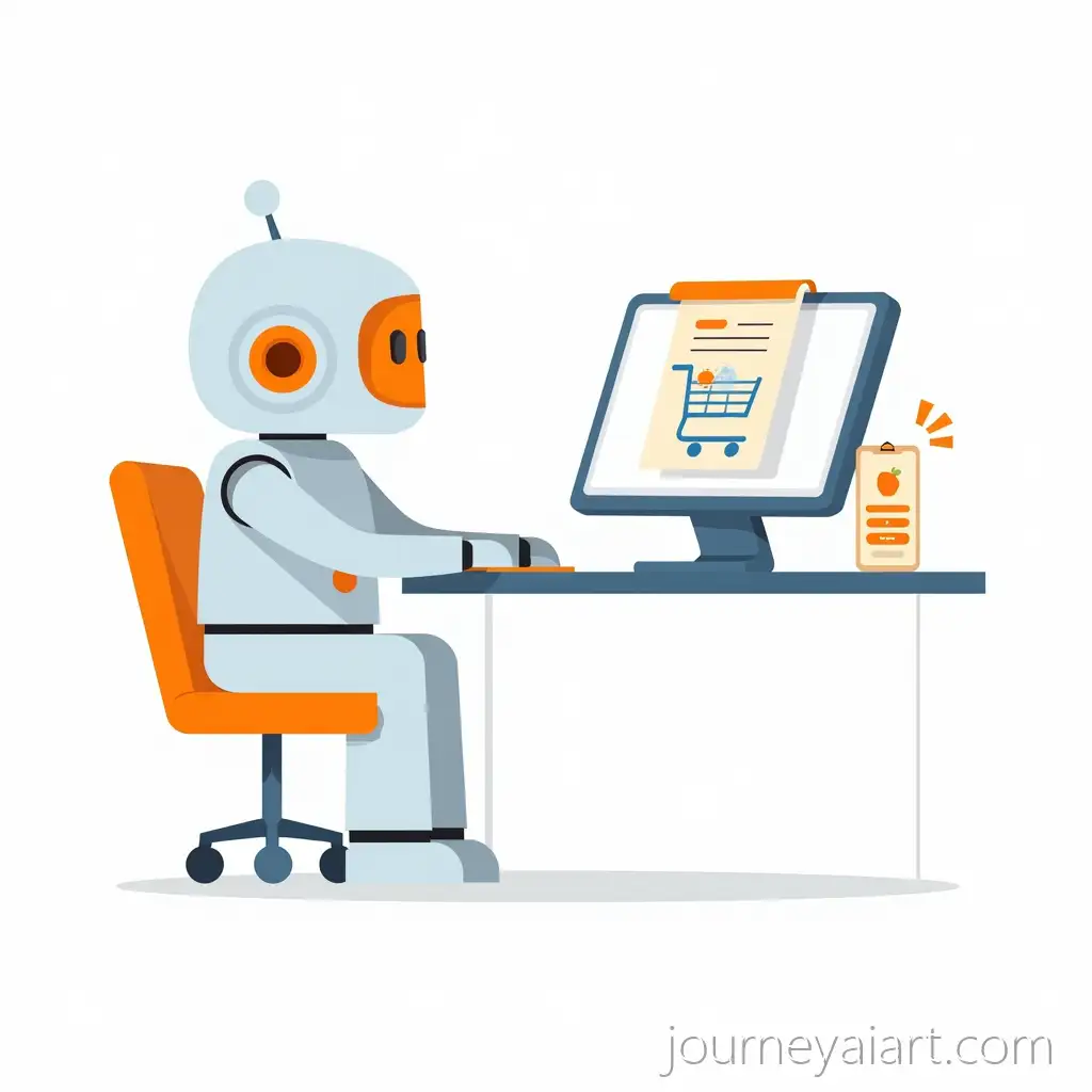 Robot-Shopping-OnlineRobot-shopping-online-illustration-with-Clear-Cart-and-Product-Catalog-on-Computer-Screen