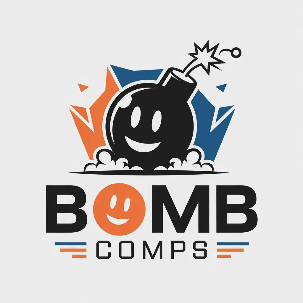 LOGO Design for Bomb Comps Dynamic Black Orange and Cyan Theme for Raffle Ticket Business