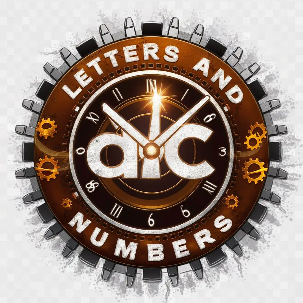 LOGO Design for Letters and Numbers Industrial Steampunk Style with ABC in a 12Hour Clock Symbol