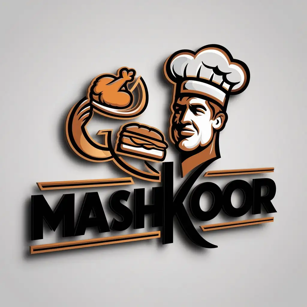 LOGO Design for Mashkoor 3D Fried Chicken Sandwich Shop Theme with Fancy Symbol