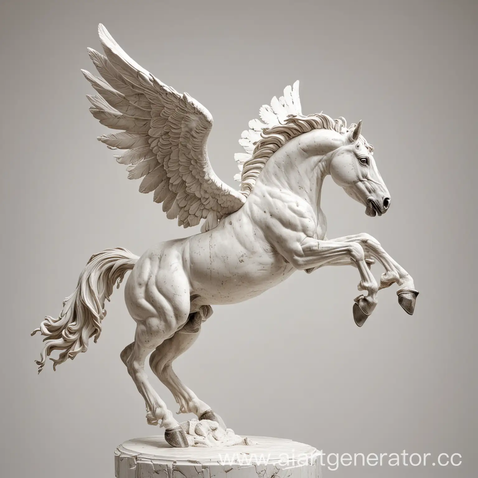 marble sculpture of a pegasus horse with wings in a jump isolated on white background