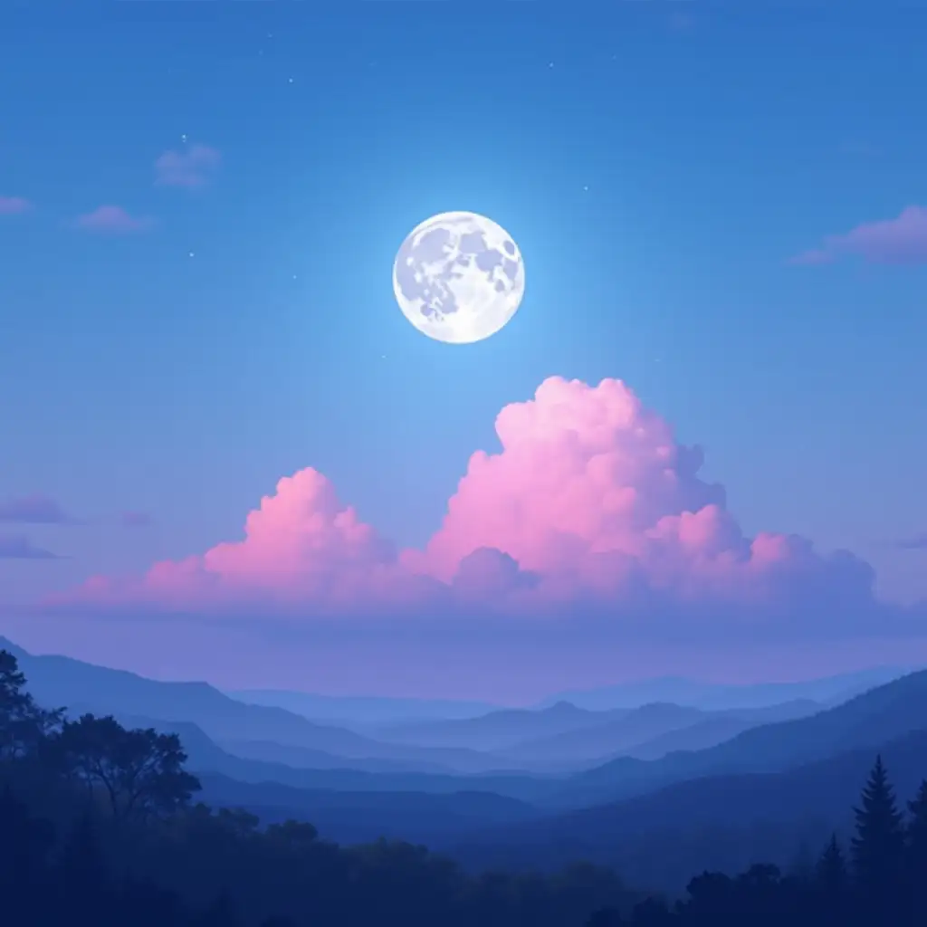 Dreamy-Twilight-Landscape-Under-a-SkyBlue-Full-Moon