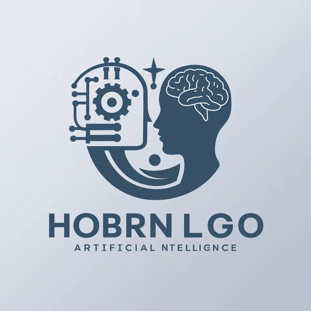 a logo design,with the text "AI and humans coexist harmoniously, artificial intelligence interacts peacefully", main symbol:Machine, person, brain, circuit,Moderate,be used in Technology industry,clear background