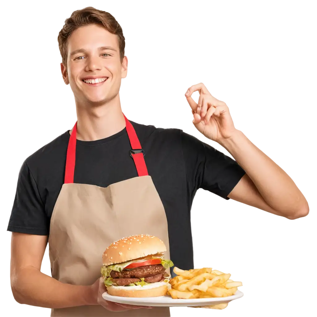 PNG-Image-of-a-Smiling-Male-McDonalds-Employee-Serving-Burgers-HighQuality-Digital-Asset