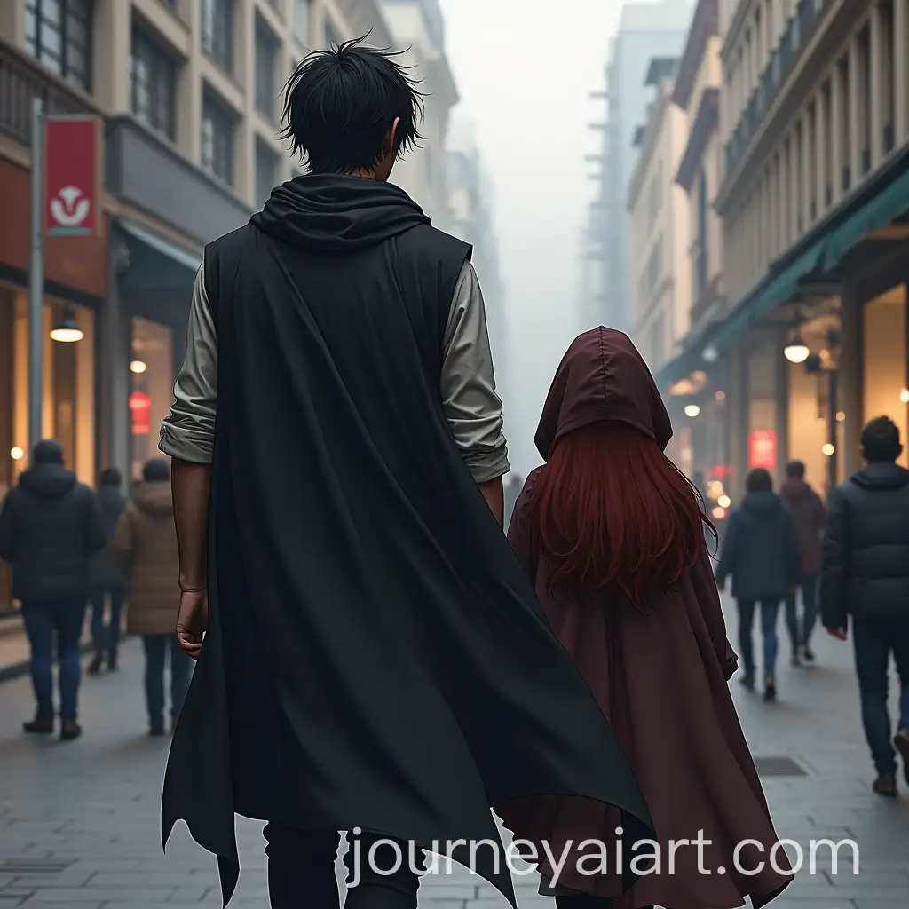 Man-and-Girl-Walking-Along-Modern-City-Street
