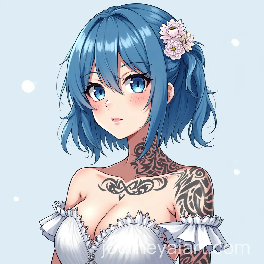 Female-Jujutsu-Kaisen-Original-Character-in-a-Wedding-Dress-with-Blue-Hair-and-Tattoos