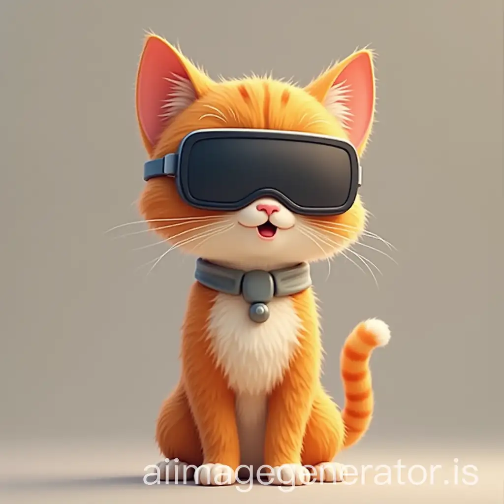 Cat for language learning app pet. The cat will have VR glasses because it is a learning app with Virtual Reality. I want it to be animated like Duo and be tender, but formal, serious