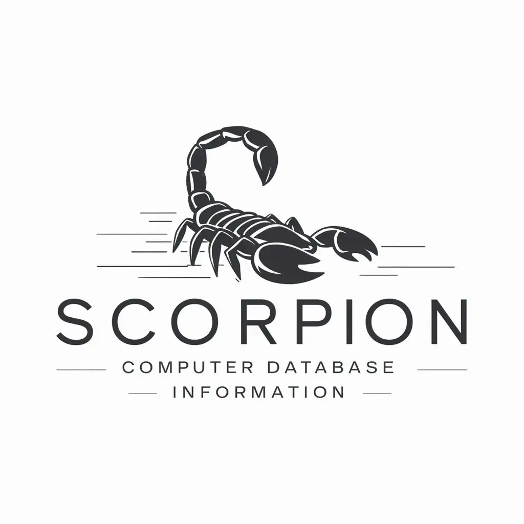 a logo design,with the text "Scorpion computer database information", main symbol:Scorpion,Moderate,be used in Technology industry,clear background