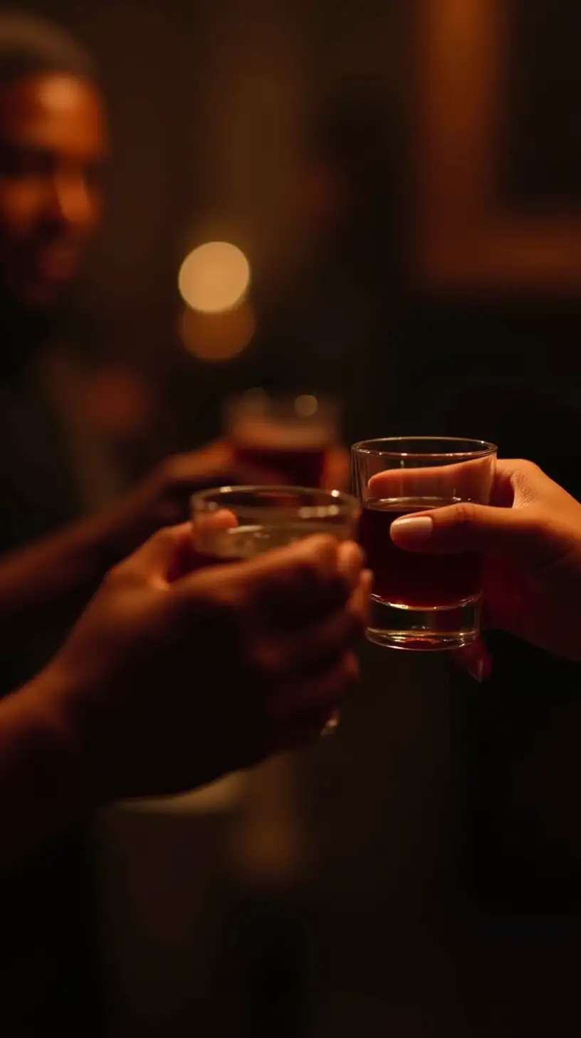 Celebration of Unity Black Men and Women Toasting in a Cozy Lounge