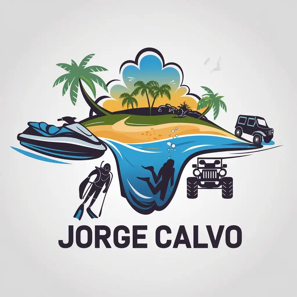 LOGO Design for JORGE CALVO Island Beach Palm Jetski Scuba Water Jeep Quad Theme for Travel Industry