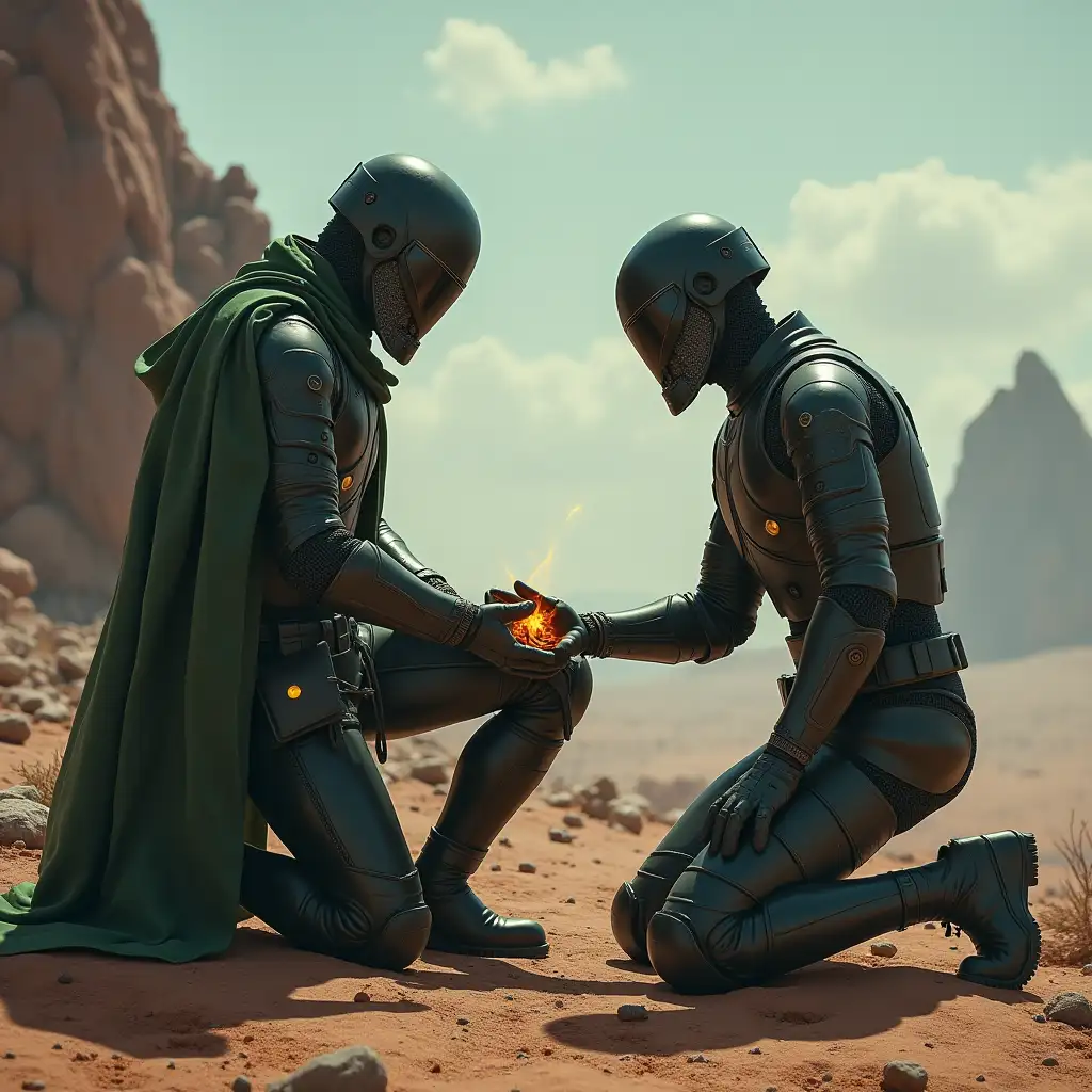 SciFi-Knight-Healing-Wounded-Soldier-on-Rocky-Planet