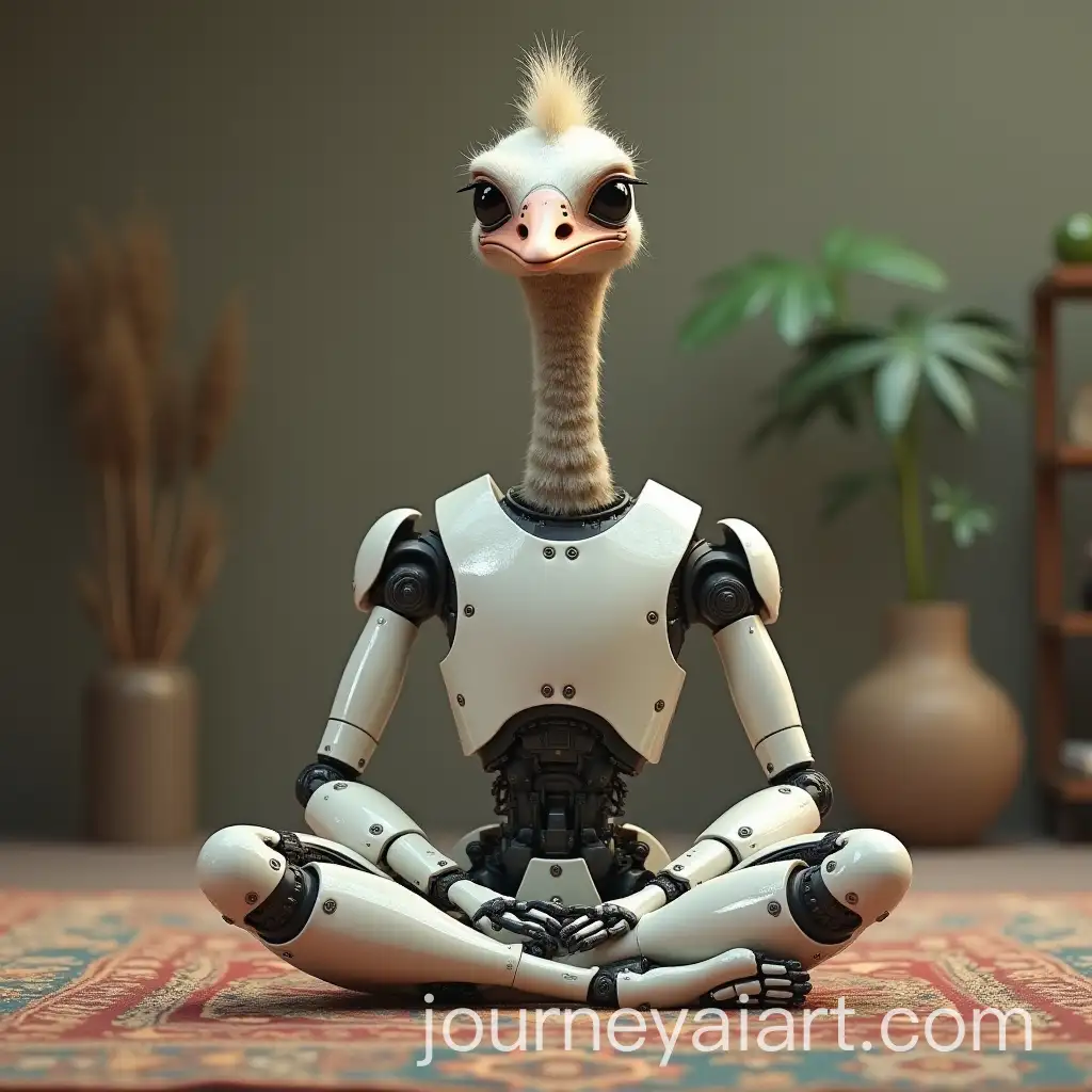 AI-Image-Prompt-ExpansionRobot-Body-with-Ostrich-Head-Meditating-on-Carpet