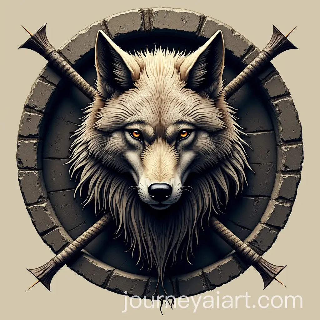 Wolf-Head-with-Filipino-Kali-Sticks-on-Cantabrian-Stele-Background