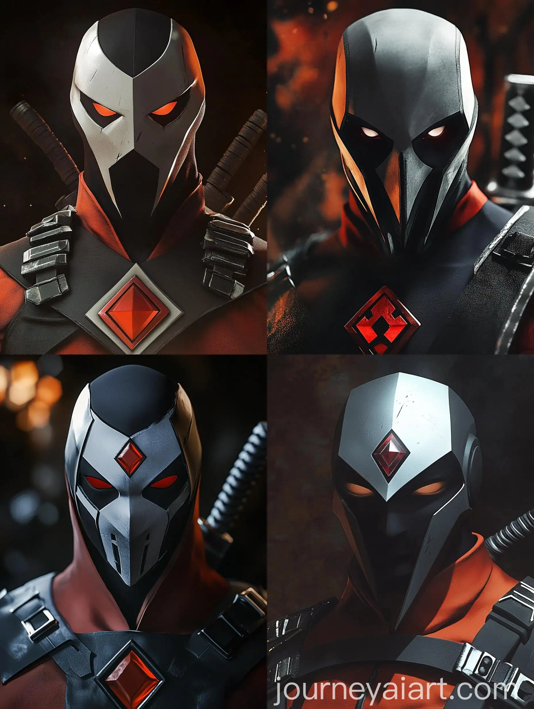 Closeup-Portrait-of-Ninja-Warrior-in-BlackRed-Battle-Attire