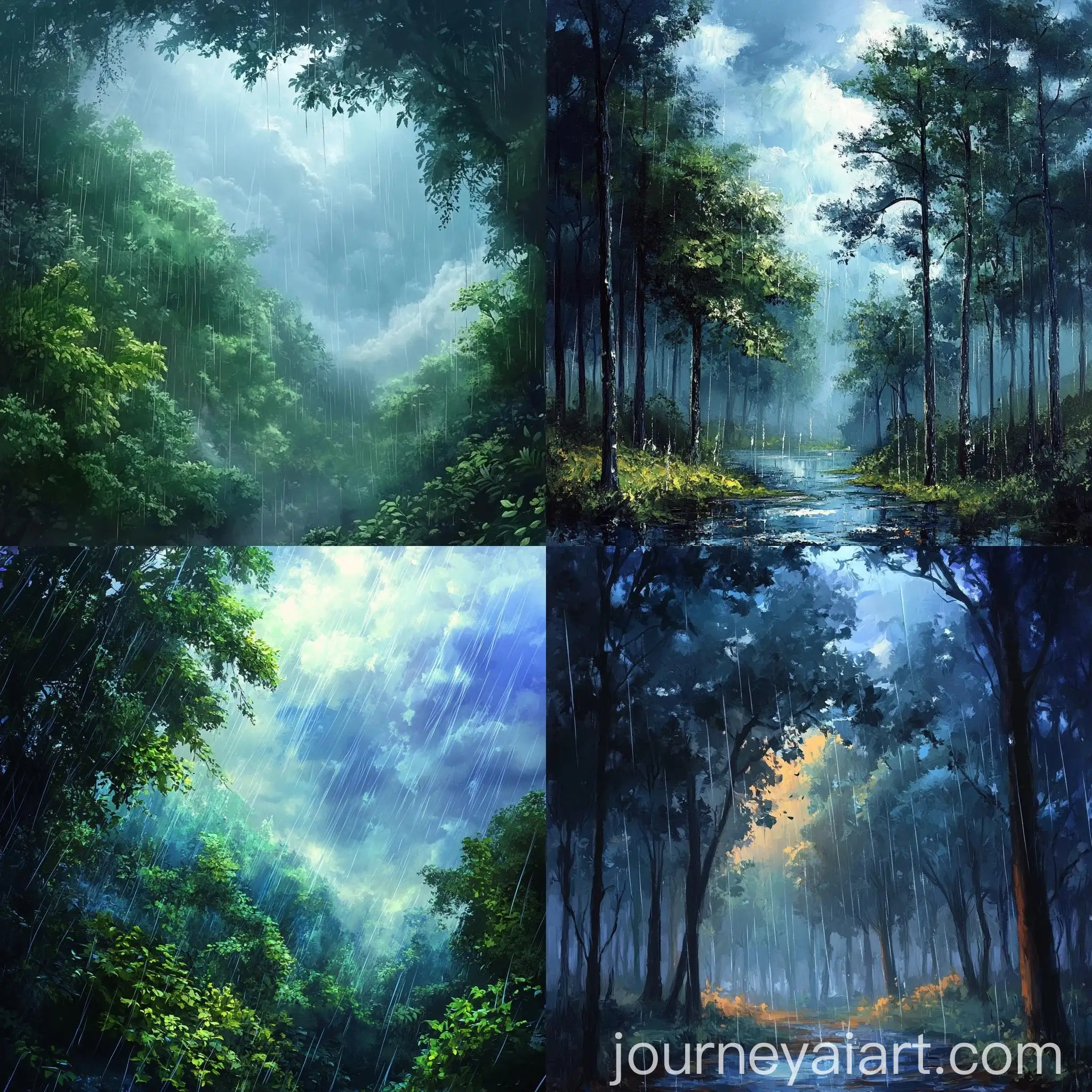 Realistic-Painting-of-Forest-with-Beautiful-Sky-and-Rain