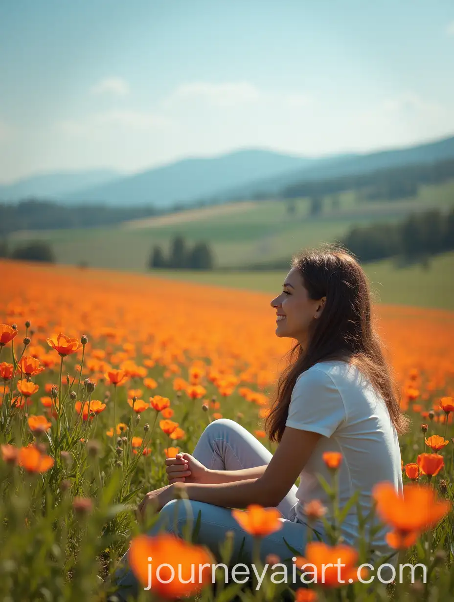 Woman-Enjoying-a-Serene-View-of-a-Flower-Field
