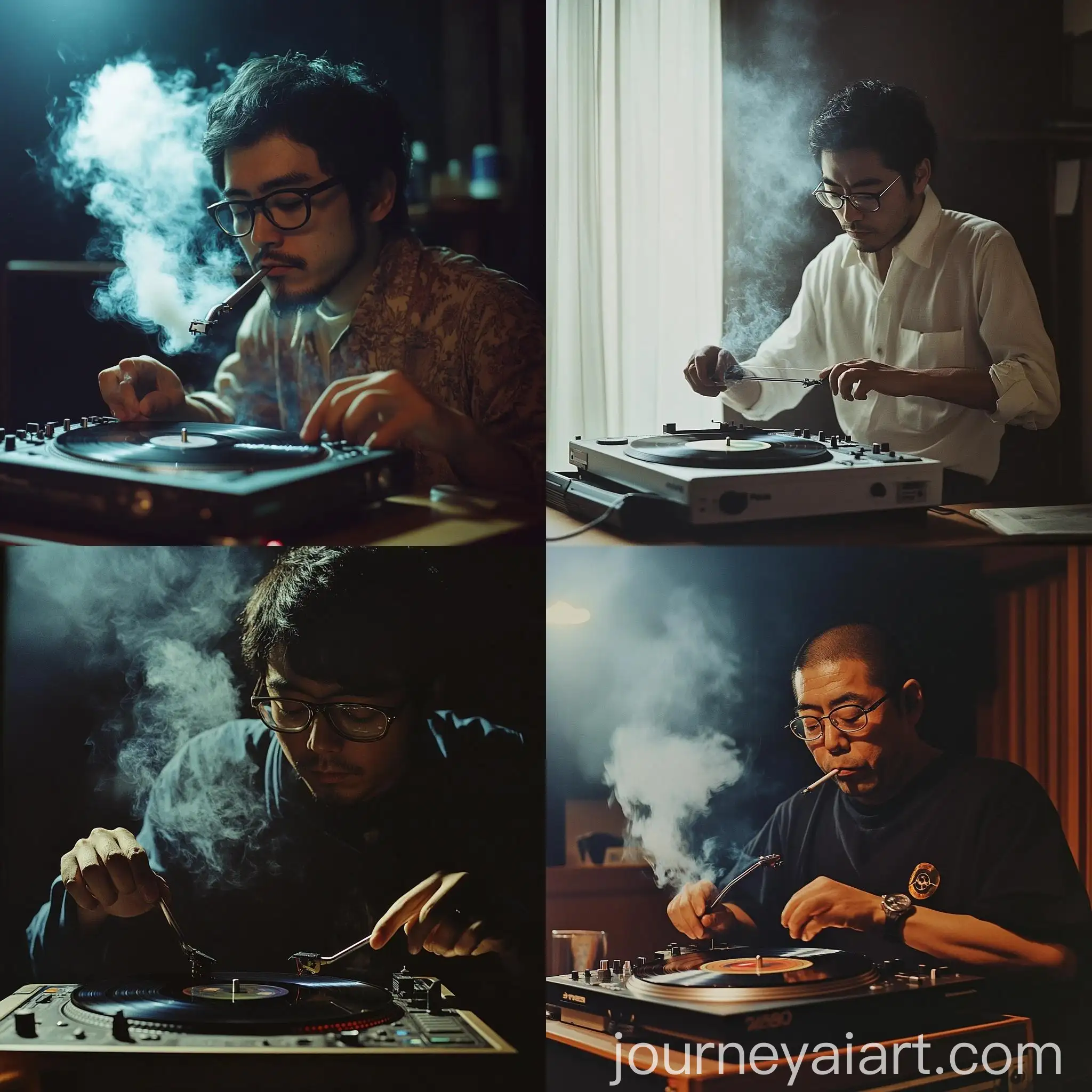 Japanese-Man-Playing-Record-on-Technics-1200-MK2-Record-Player