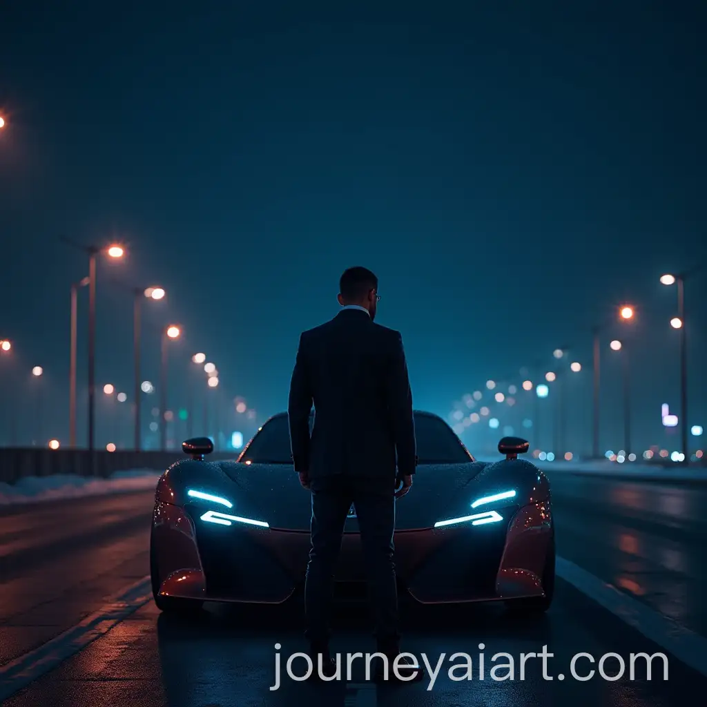 Futuristic-Night-Scene-with-Man-and-HighTech-Car