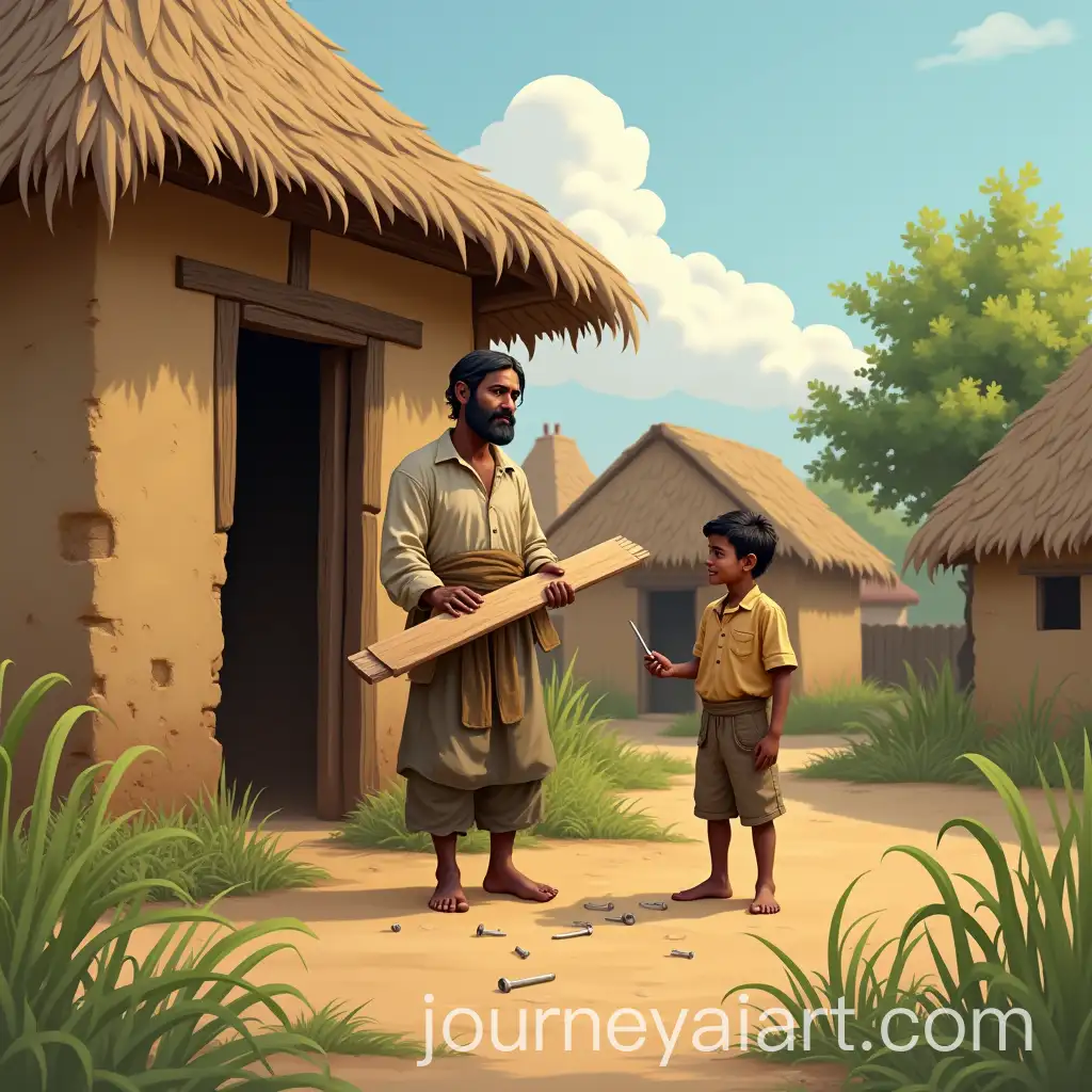 Father-and-Son-Building-a-Traditional-Mud-House-in-a-Serene-Village-Setting