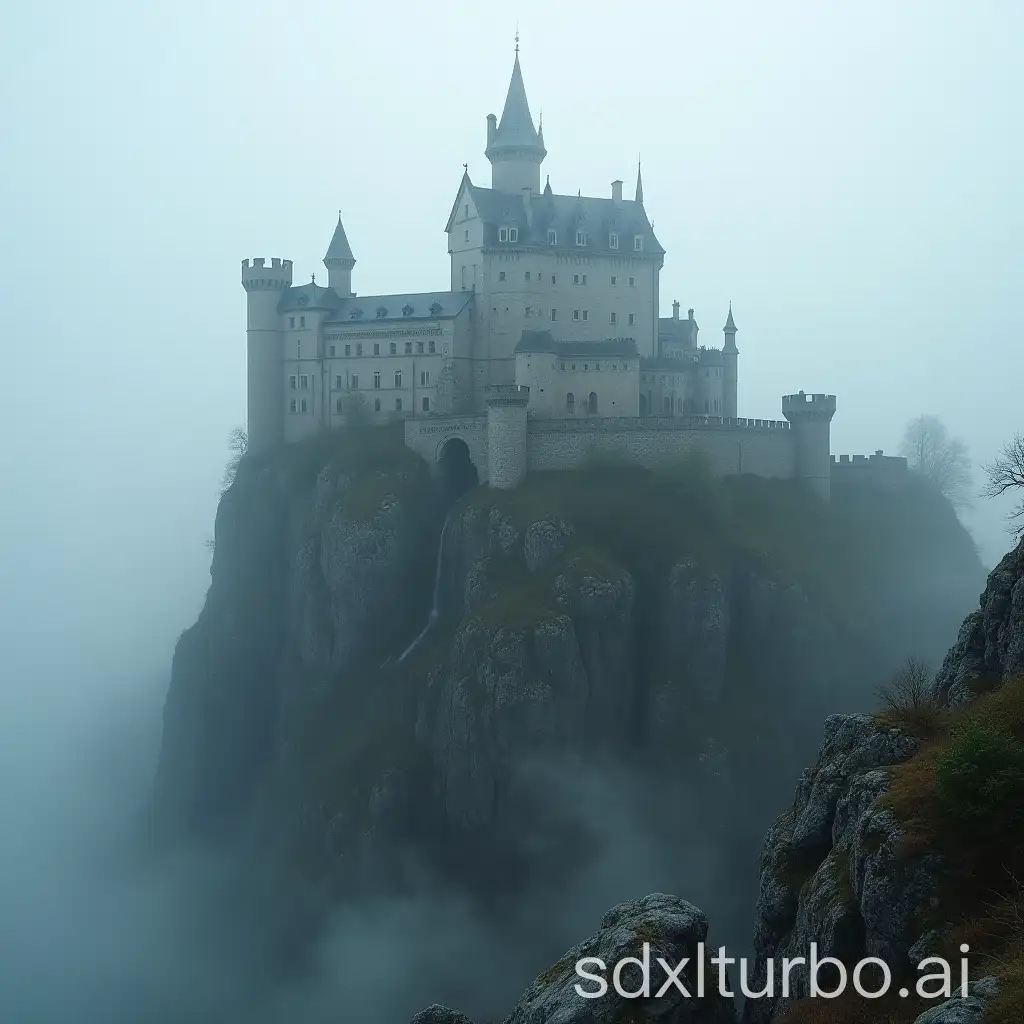 Medieval-Castle-on-Rocky-Cliff-in-Mist