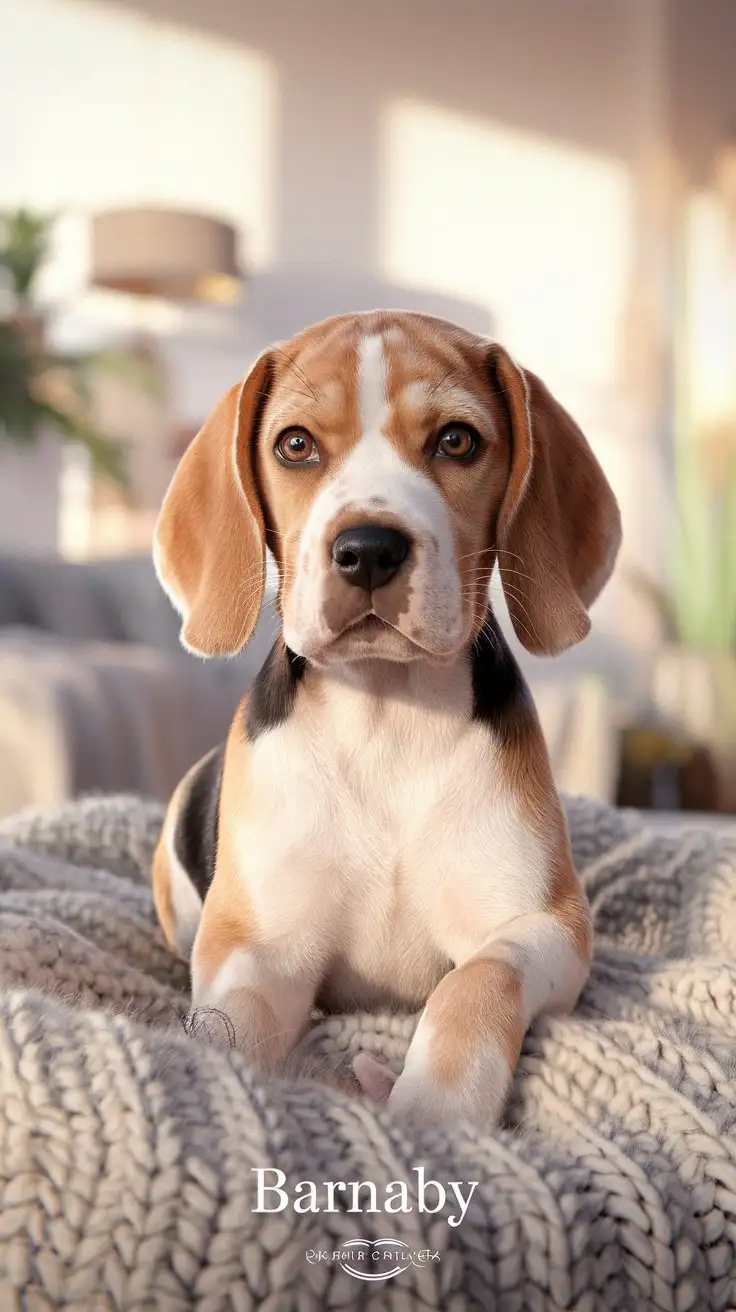 Heartwarming-CloseUp-Portrait-of-a-Beagle-Puppy-Barnaby-on-a-Cozy-Blanket