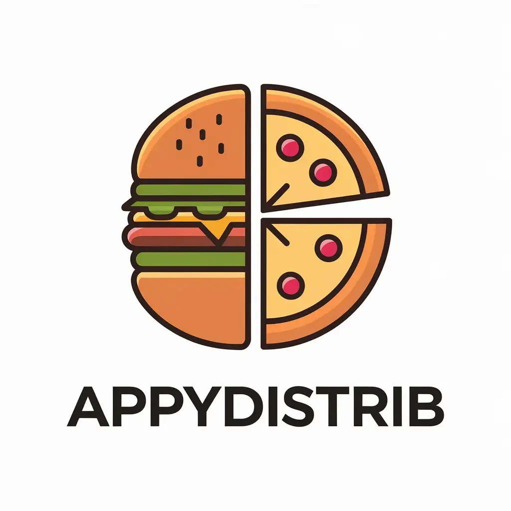 a vector logo design,with the text "Appydistrib", main symbol:a half of hamburger and a half of pizza vertically,Moderate,clear background