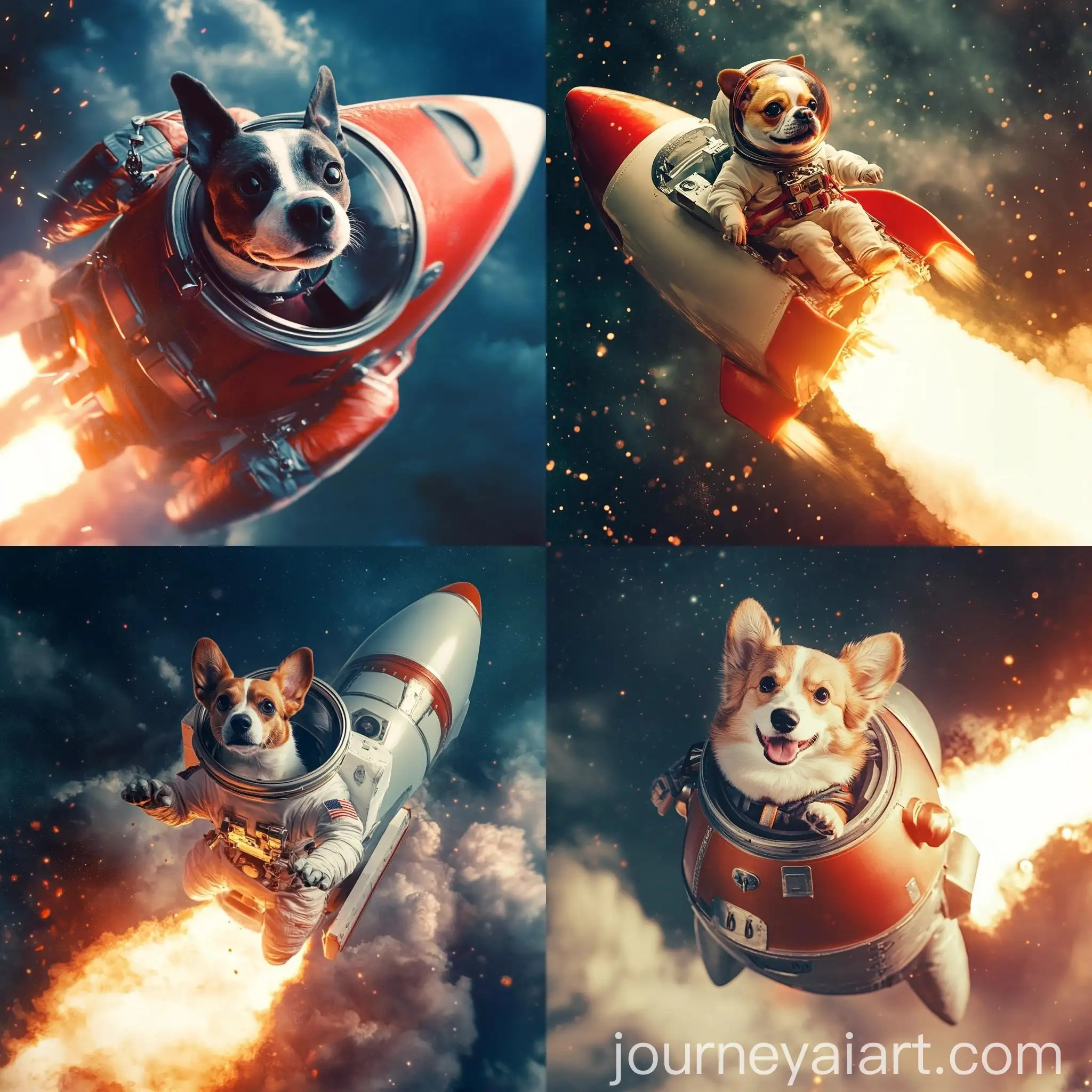 Dog-Astronaut-Flying-Rocket-to-Space