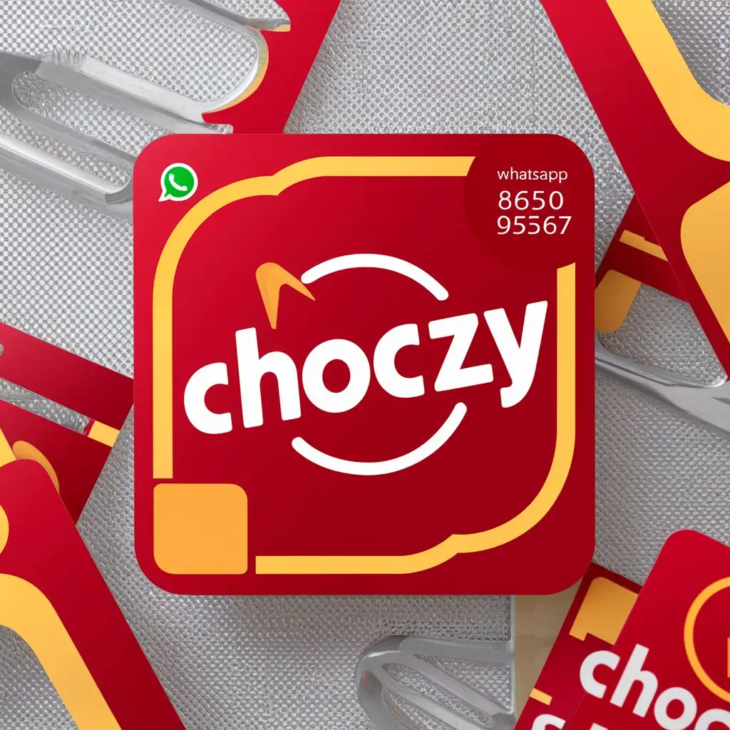 LOGO Design for Choczycom Square Sticker with Red Yellow Colors WhatsApp Icon and Minimalistic Style