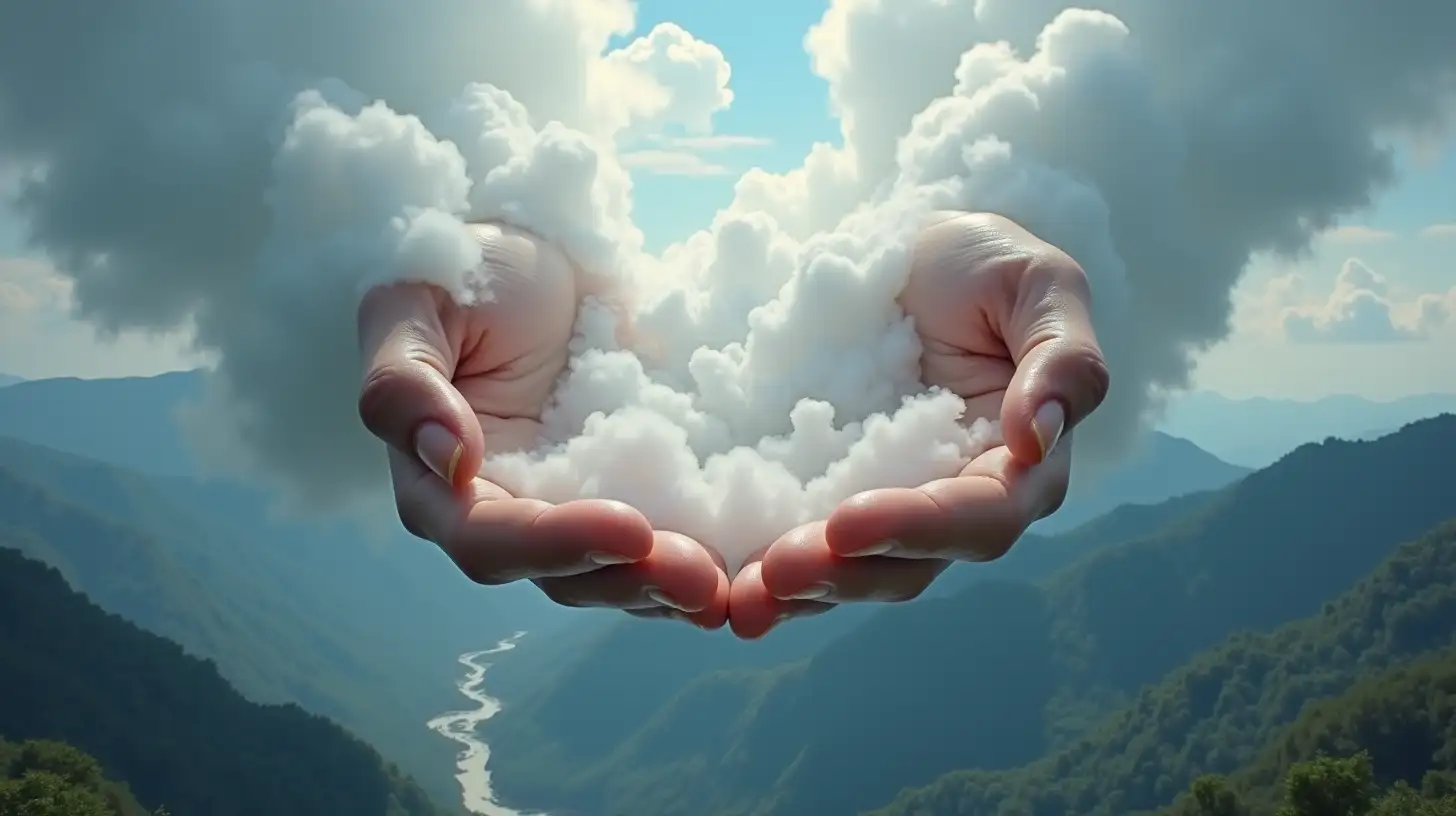 Majestic Hands Embracing Clouds and Nature