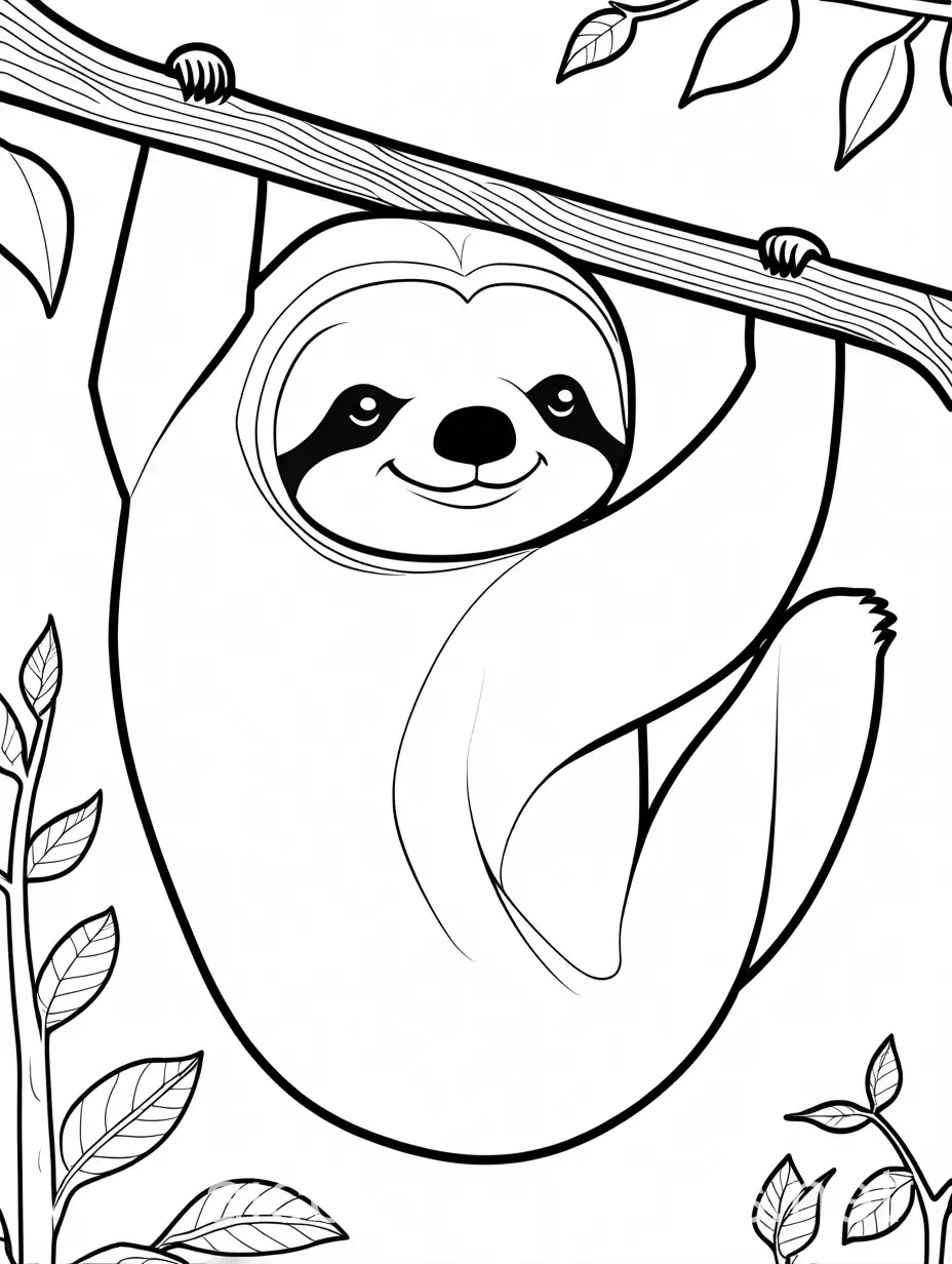 Sleepy-Sloth-Hanging-from-Tree-Branch-Coloring-Page