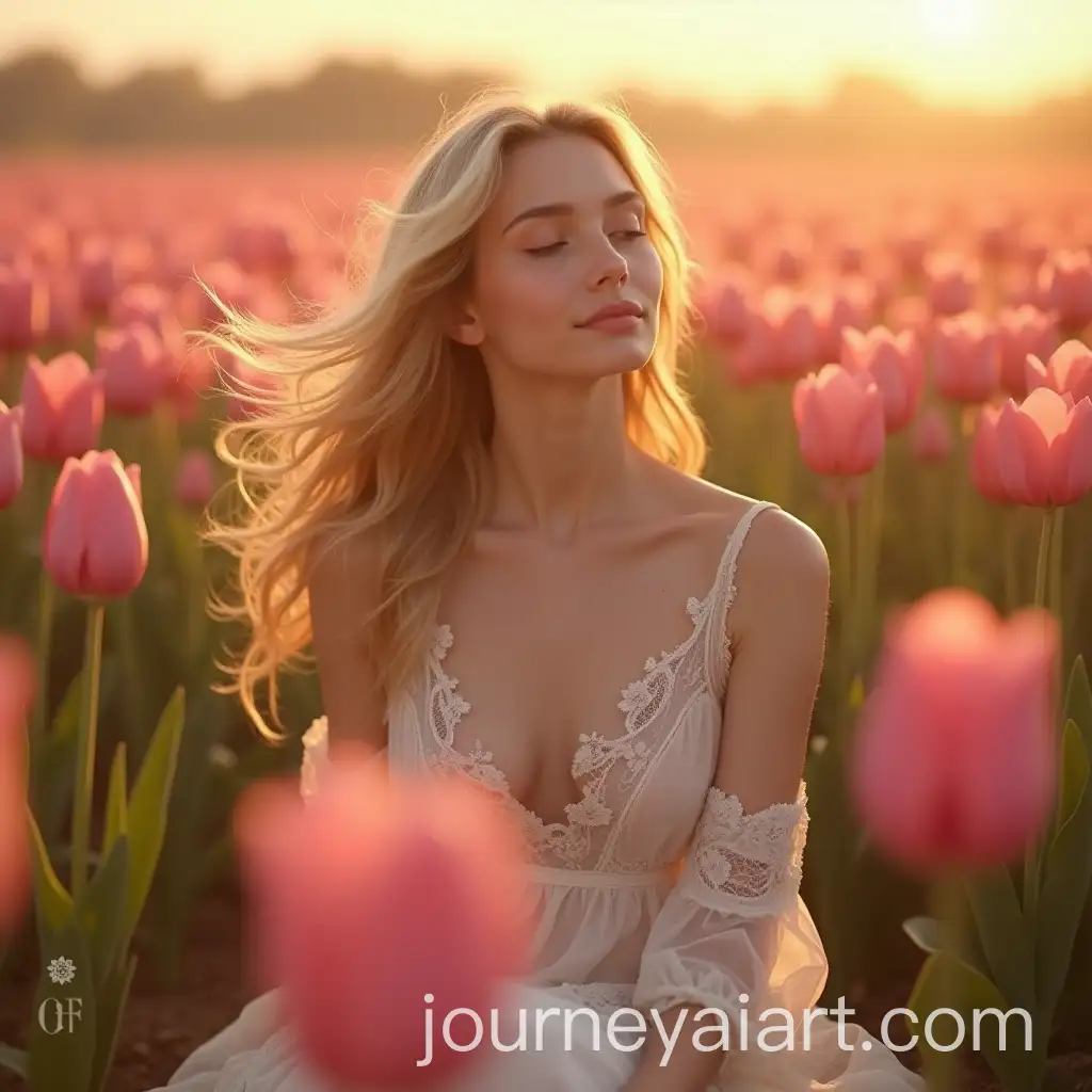 Golden-Hour-iPhone-Selfie-in-Blooming-Tulip-Field-with-Serene-Young-Woman-in-Vintage-LaceAI-Art-Prompt-Expansion-Dress