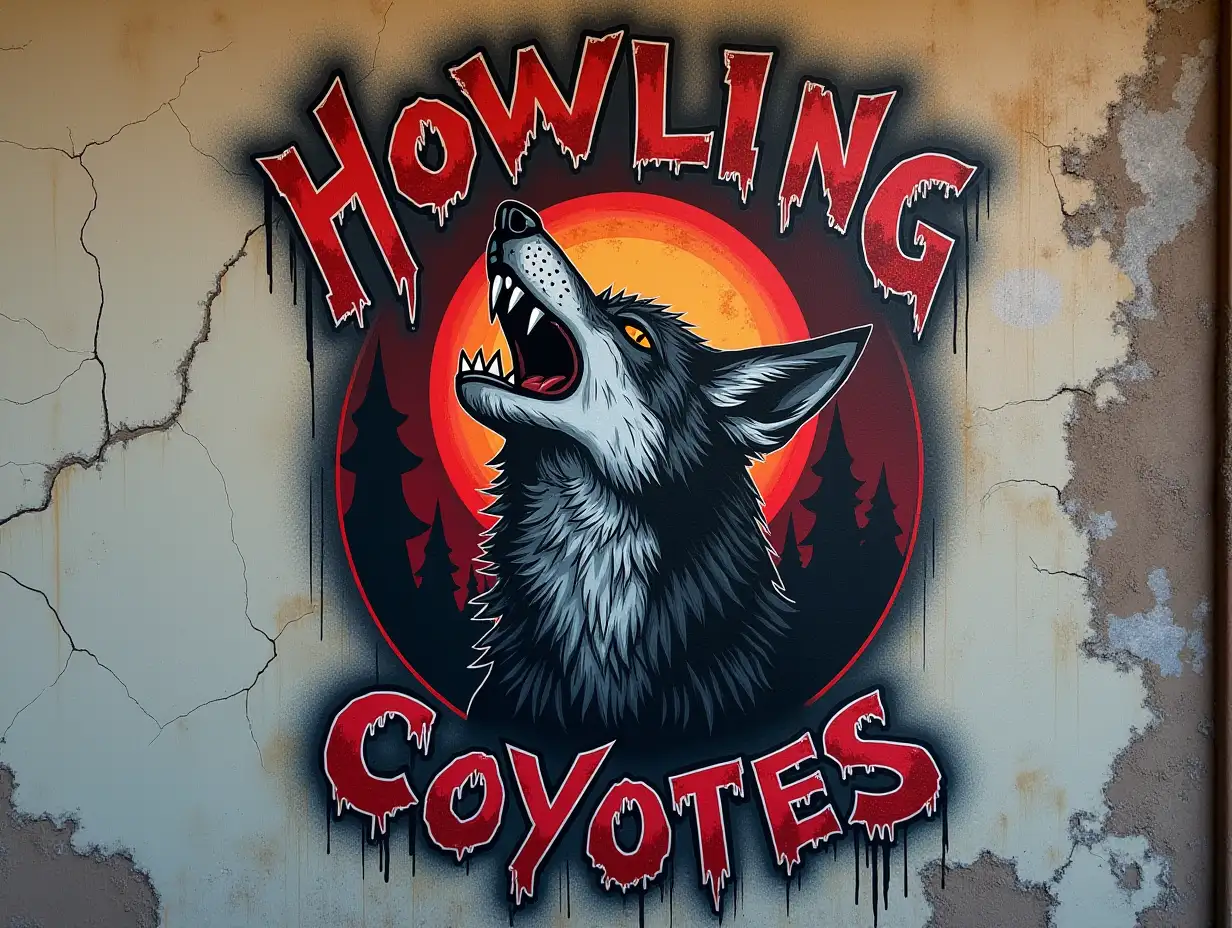 Howling-Coyotes-Biker-Gang-Logo-Graffiti-on-Weathered-Wall