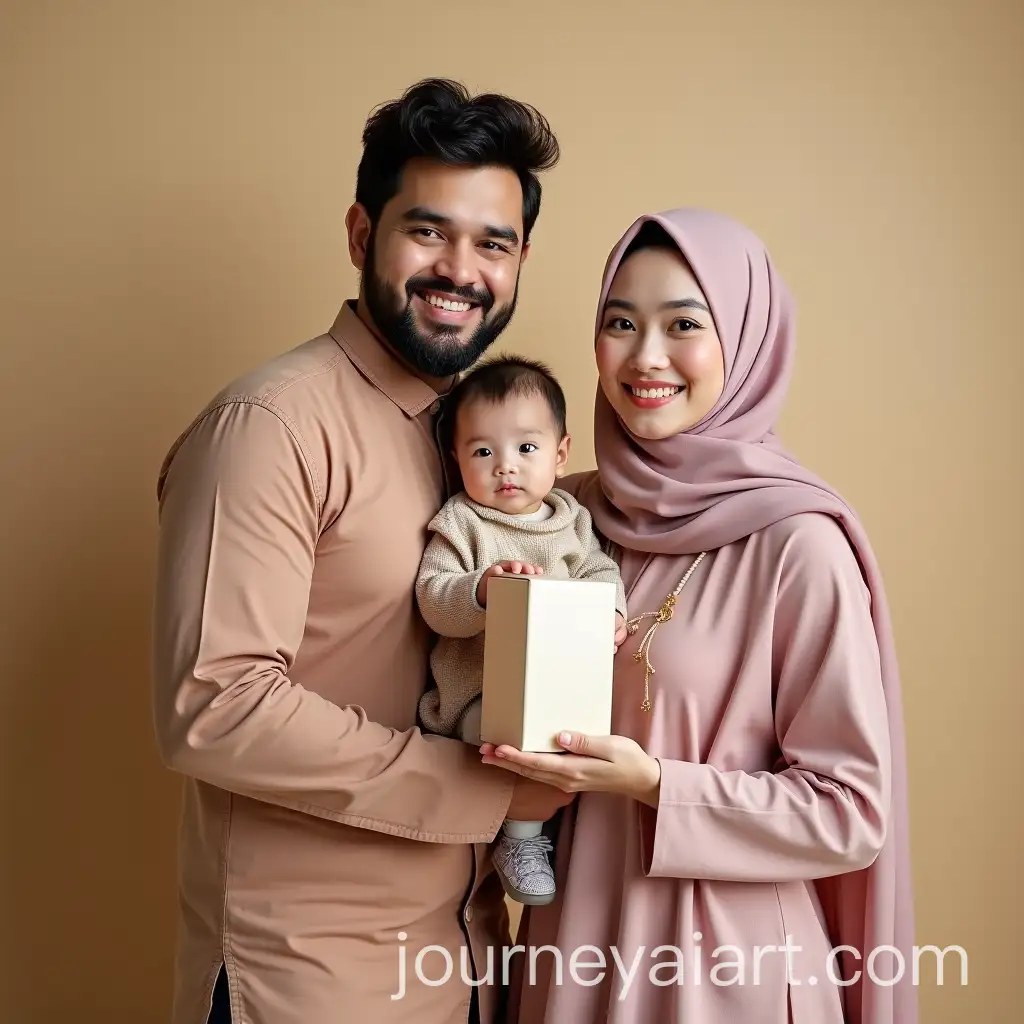 Family-Ramadhan-Photo-with-Baby-Holding-Product-Packaging-Mom-and-Dad-in-Hijab