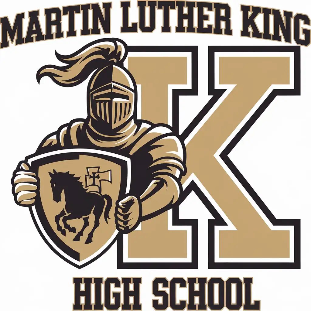 LOGO Design for Martin Luther King High School Collegiate Varsity Style with Athletic Gold and Knight Mascot