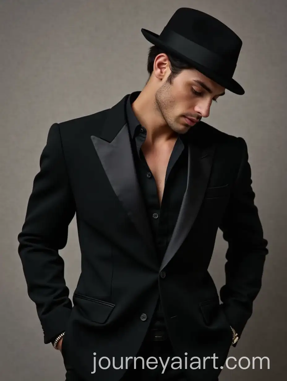 Vintage-Glamorous-Man-in-Black-and-Gray-Tones-Styled-by-Josh-Adamski
