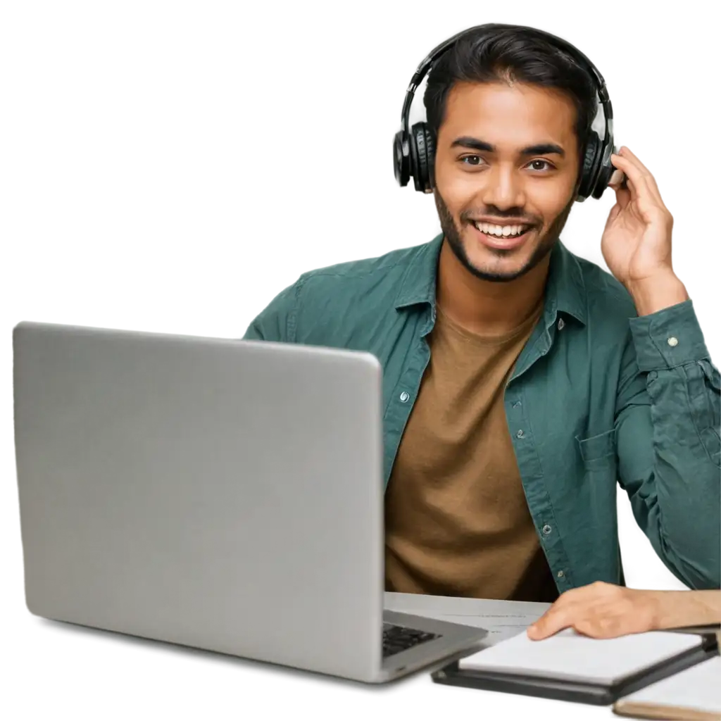 Bangladeshi-Man-in-Overseas-Call-PNG-Image-of-a-Professional-Sitting-at-Desk-with-Headphones