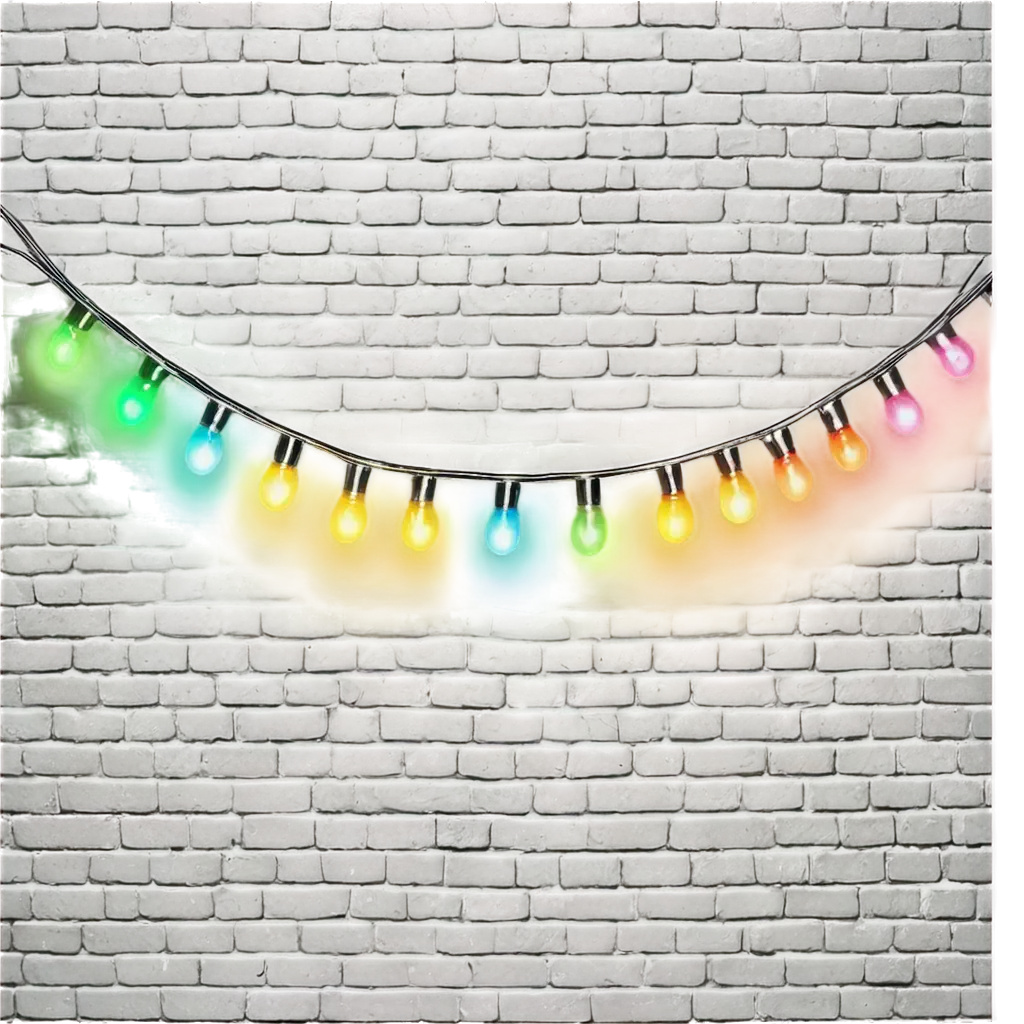 Vibrant-Garland-of-MultiColored-Light-Bulbs-PNG-on-Dark-Brick-Wall-HighQuality-Image